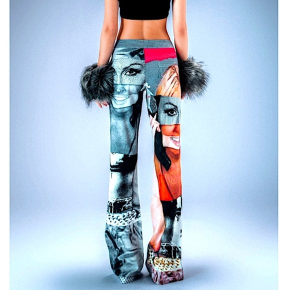 The Kript KRIPT Mugshot Flare Pants Silky New Patchwork Graphic Rare Baddie - Picture 4 of 15